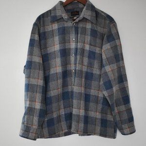 Vintage warm flannel in blue, brown, and white plaid size large